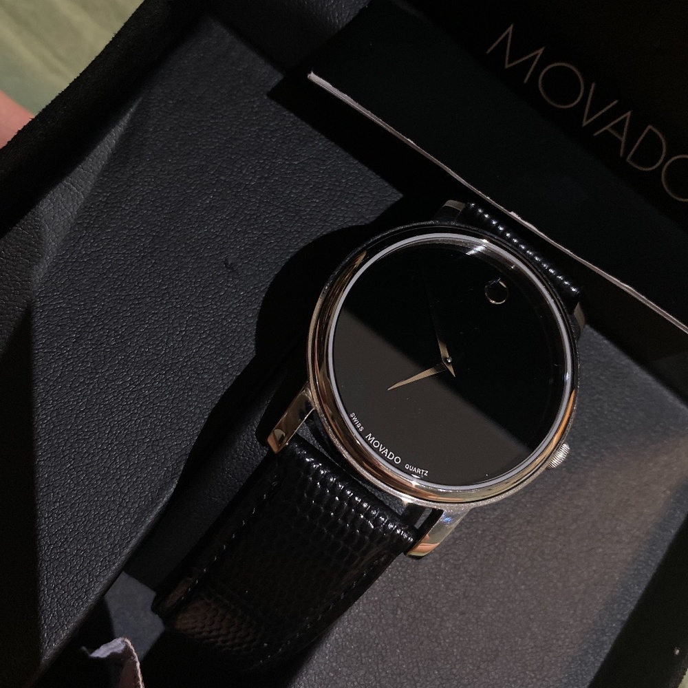 MOVADO Black Leather Watch